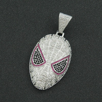 Colgante de Moda Infantil Unisex con Diseño de Máscara de Telaraña, Chapado en Oro de 14K, Estilo Hip Hop Bling con Eslabones Cubanos, Joyería de Anime para Fiesta