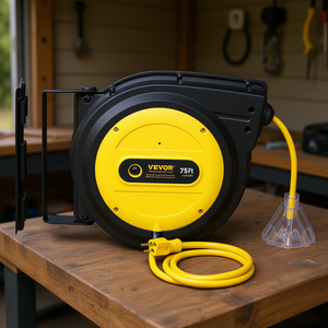 Enrouleur de câble rétractable 75 pieds 14 AWG 3C SJTOW, cordon d'alimentation industriel avec 3 prises - Product Image 2