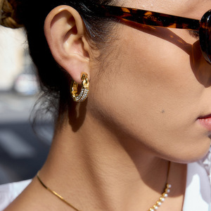 Pendientes de Aro de Acero Inoxidable con Baño de Oro e Incrustaciones de Cristal, Joyería para Fiestas, Accesorio de Moda para Mujer - Product Image 3
