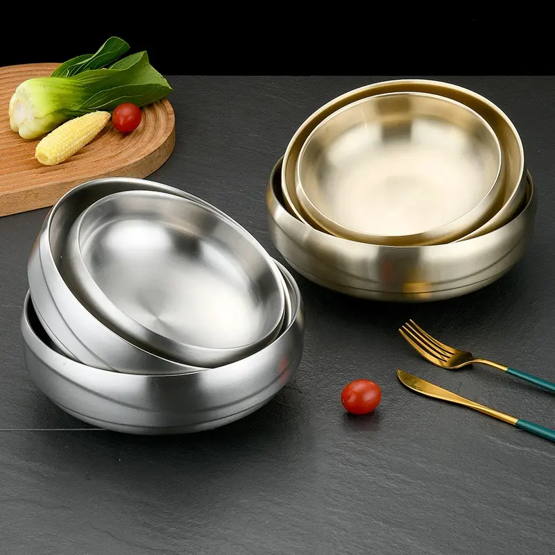 High Quality Stainless Steel Korean Style Golden Metal Serving Bowl Set Kimchi Dish Bowl