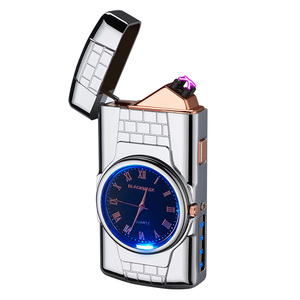 Accendino da fumo al Plasma di forma accendino <span class=keywords><strong>in</strong></span> metallo senza fiamma ricaricabile USB <span class=keywords><strong>in</strong></span> metallo con orologio per uomo - Product Image 6