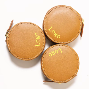 Eco friendly Round PU Leather Jewelry Organizer <b>Box</b> Custom Logo Available Zipper Closure Holds Necklaces <b>Earrings</b> Rings Mini bag - Product Image 2