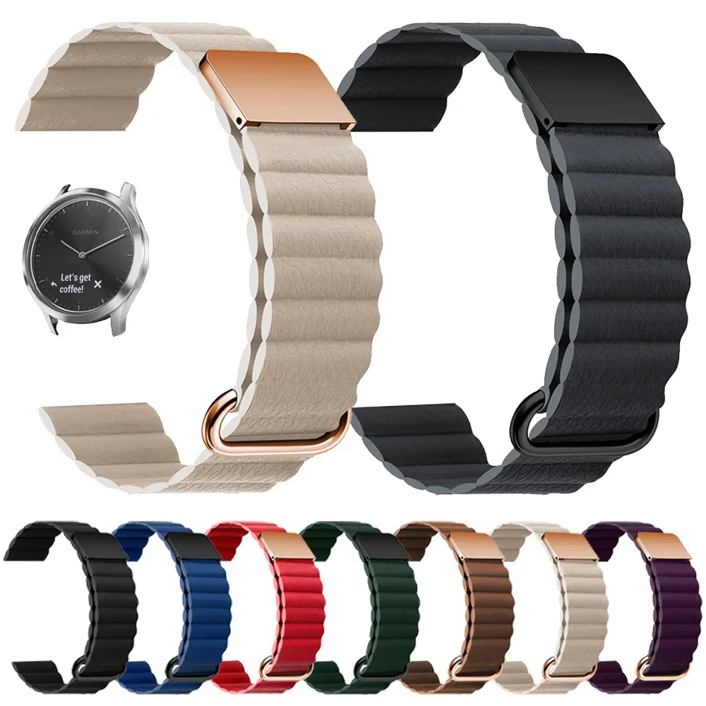 Nouveau bracelet de montre commun 20mm 22mm pour Samsung Galaxy 4/3/2/1, couleur unie, boucle inversée, bracelet de montre intelligente en cuir magnétique