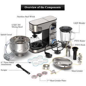 Robot de Cocina, Amasadora de Masa para Pasteles, Tazón Mezclador de Acero Inoxidable, Batidora de Pedestal con Picadora de Carne y Licuadora - Product Image 2