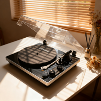 Tocadiscos Profesional de 50W con Altavoces Externos Inalámbricos BT, Reproductor de Vinilo de Alta Fidelidad con Transmisión por Correa