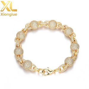Luxury 18K Gold Bead Chain Bracelet with Full Diamond Round Bead Iced Out Design for <b>Men</b> Women Fine Jewelry Bracelets <b>Bangles</b> - Product Image 6