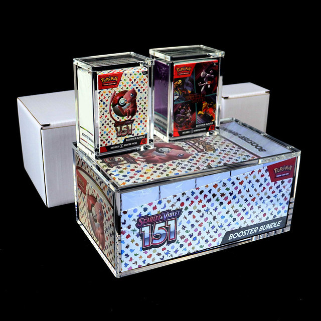Pokemoned 10 Booster Bundle Storage Box Acrylic Display Case Large 151 Paldean Fates Booster Bundles Magnetic Acrylic Protector
