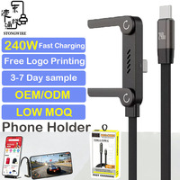 Câble de charge pour ordinateur portable en nylon USB3.1 Type-C 240W avec support de téléphone, chargeur rapide portable PD3.0 5A pour iOS/Android