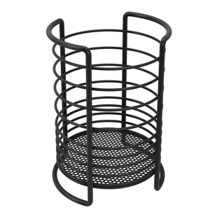 Zwarte ijzeren bestekhouder voor aanrecht, cilindervormige draadhouder voor eetstokjes met geperforeerde afvoerbasis voor keukentafel - Product Image 5