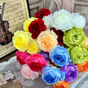 Ramo de Rosas Artificiales de 3 Cabezas con Borde Rizado, Flor de Seda para Decoración del Hogar y Bodas - Product Image 1
