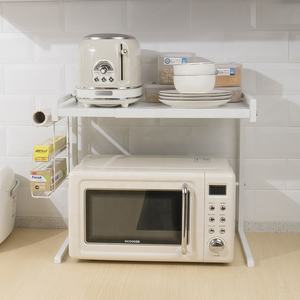 Rak dapur 2 tingkat dapat diperpanjang, rak dapur tugas berat dengan kait, dudukan <span class=keywords><strong>Microwave</strong></span>, pengatur dapur - Product Image 4