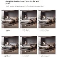Lit double moderne de luxe capitonné en cuir véritable avec tiroirs de rangement latéraux et garniture en métal doré pour chambre principale