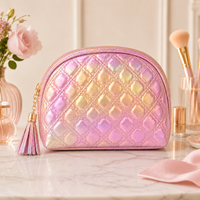 Trousse de Maquillage Intelligente à Ouverture Facile en PU - Saloveybags : Étuis Épais Tendance avec Motif Uni de Luxe pour Nettoyant Visage et Produits de Beauté