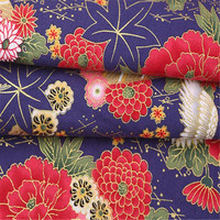 Tissu en coton 100% naturel à motif de chrysanthème et motif grue vintage, estampé or, très demandé pour le textile de maison