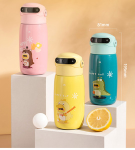 USB Có Thể Sạc Lại Trẻ Em Màu Hồng Vàng <span class=keywords><strong>Robot</strong></span> Thép Chai Nước BPA Miễn Phí Trẻ Em Kim Loại Uống Bottlewith Nhắc Nhở Để Uống Nước - Product Image 2
