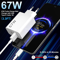 Enchufe DE LA UE portátil USB A y Tipo C 67W Cargador súper rápido con cable tipo C 6A para Redmi Xiaomi USB C PD Carga de teléfono celular