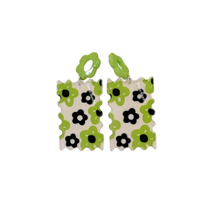 Orecchini Pendenti in Acrilico con Motivo Floreale Verde, Gioielli di Moda per Donna, Accessorio per Feste - Product Image 2
