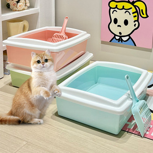 กระบะทรายแมวทรงสี่เหลี่ยมหนาพิเศษแบบกึ่งปิดป้องกันการรั่วซึมสำหรับแมวโต พร้อมที่ตักในตัว - Product Image 1