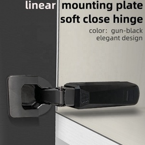 Bisagra lineal moderna de 2 vías con placa base decorativa de acero, bisagra oculta de plástico negro con cierre suave para muebles de cocina - Product Image 2
