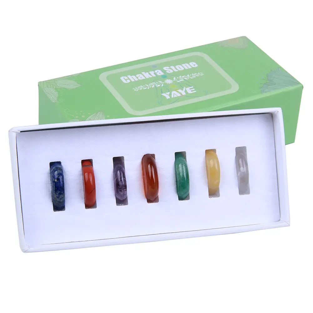 Factory Supply Natural Tumbled Stones Engraved Gemstone Chakra Stones Set