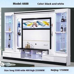 Kabinet dinding, desain Modern OEM kayu putih berdiri tampilan penyimpanan furnitur rumah Led mewah ruang tamu - Product Image 3