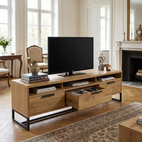 Meuble TV moderne et durable en bois avec structure en fer et pieds métalliques, armoire de rangement pour salon et chambre, couleur personnalisable, facile à nettoyer