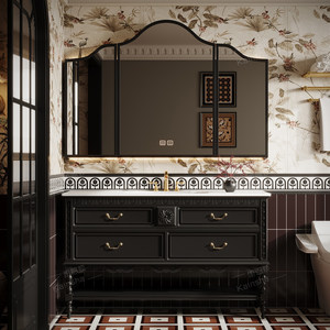 Meuble de salle de bain moderne sur pied en chêne, style rétro français, avec vasque intégrée - Product Image 4