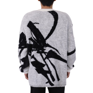 Custom LOGO OEM & ODM <b>Men</b> Knitted Mohair Sweater Fuzzy Jacquard Knitwear Winter Knit Coat <b>Men</b> Mohair <b>Zipper</b> <b>Cardigan</b> Sweater - Product Image 2