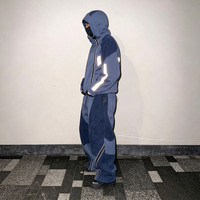 Ensemble de survêtement vintage personnalisé par le fabricant, couleur contrastée, veste à capuche et pantalon large, streetwear urbain, deux pièces