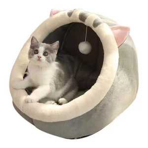 Casa para mascotas súper semicerrada, nido de espuma viscoelástica lleno de terciopelo, bonita casa para gatos con bola de juguete - Product Image 1