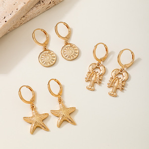 Moda Multi-elemento Ocean Style Series Aleación Cangrejo Estrella de mar Sol Pendientes femeninos Set Holiday Style - Product Image 5