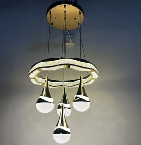 モダンな高品質の温白色LEDペンダントライト、高さ調節可能なゴールデンLEDシャンデリア（リビングルーム/レストラン用）(2754/<span class=keywords><strong>3</strong></span>+1) - Product Image 1