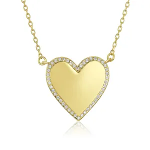 Colgante de plata de primera ley con forma de corazón para mujer, collar, Gargantilla, plata esterlina Gemnel, color dorado