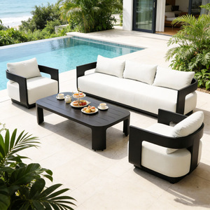 Ensemble <span class=keywords><strong>de</strong></span> canapés d'extérieur modernes en <span class=keywords><strong>aluminium</strong></span> - Meubles <span class=keywords><strong>de</strong></span> luxe pour <span class=keywords><strong>jardin</strong></span>, patio, <span class=keywords><strong>salon</strong></span> et cour, pour usage hôtelier, imperméables et résistants à la rouille - Product Image 2