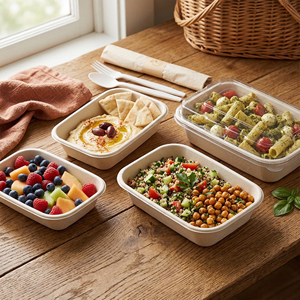 Boîtes à lunch jetables écologiques personnalisées en bagasse de canne à sucre pour l'extérieur - Product Image 1