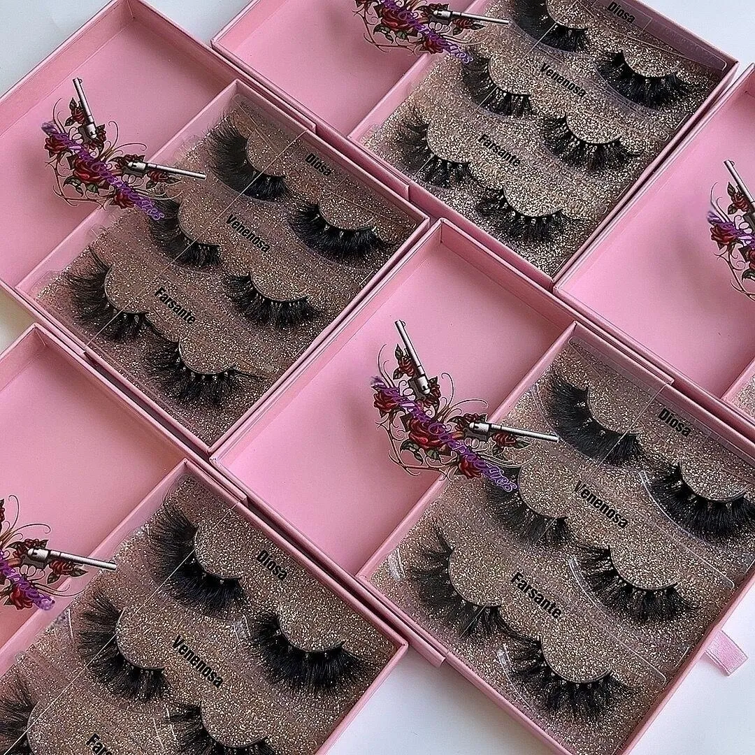 Fluffy Mink Fur Eyelashes with Custom 3pairs Lash Book Boxes Handmade Full Strip Eye Lashes Wholesale