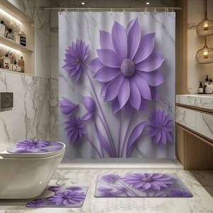 Cortina de Ducha de Poliéster con Diseño Floral de Girasoles, Cortina de Baño con Impresión Digital, Impermeable, Juego de Cortinas de Ducha con Impresión Personalizada, Venta al por Mayor - Product Image 4