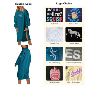 Vendita calda <span class=keywords><strong>felpa</strong></span> con cappuccio a spacco lungo oversize con cappuccio a manica lunga con Logo personalizzato Casual taglie forti da donna abiti con cappuccio - Product Image 4