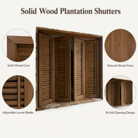 Porte pliante en bois massif, couleur bois naturel, persiennes réglables, lames orientables, séparateur de pièce, volet de fenêtre