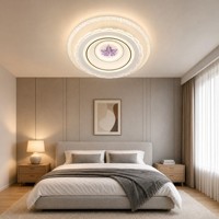 Plafonnier LED rond pour chambre et salon avec motif feuille d'érable, bord festonné, panneaux en acrylique blanc, 3 températures de couleur