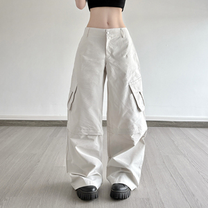 Pantalones Cargo de Pierna Ancha Desmontables de Estilo Urbano Americano para Mujer, de Color Sólido, Ajuste Holgado, Casuales - Product Image 5