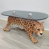 Luxuriöser High-End Couchtisch mit Tiermotiv-Design, Abgerundeten Ecken und Glasplatte, Leopardenform-Basis BTCT036 für Wohnzimmer oder Flur