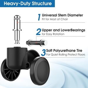Rueda universal silenciosa de 2 pulgadas para <span class=keywords><strong>silla</strong></span> de oficina, rueda giratoria de <span class=keywords><strong>alta</strong></span> resistencia, reemplazo de ruedas para muebles, rodillo de goma con freno - Product Image 5