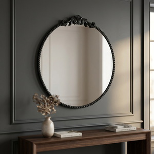 Round Black Metal Wall <b>Mirror</b> With Ornate <b>Frame</b> Traditional Decorative Design For Living Room Bedroom - Product Image 3