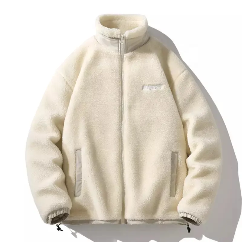 OEM winter warm custom embroidery logo 100% polyester faux fluffy full zip up sherpa fleece jacket men