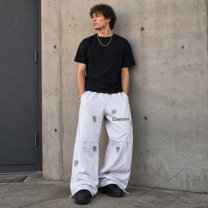 <b>Men's</b> <b>White</b> Wide Leg Sweatpants Loose Fit Drawstring Pants with Pockets Street Style Distressed <b>Joggers</b> - Product Image 1