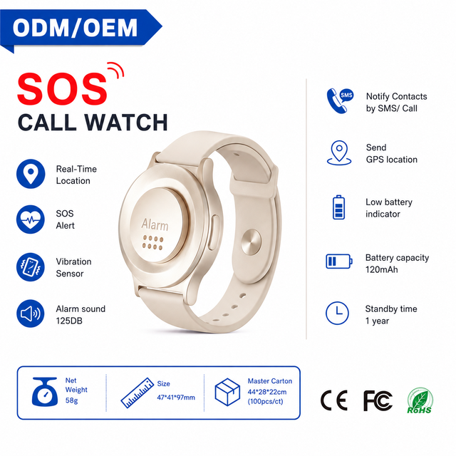 OEM/ODM SOS Wristband Personal Alarm GPS Location Emergency Alert Watch 130 DB Alarm Rechargeable Lithium Battery for Elderly