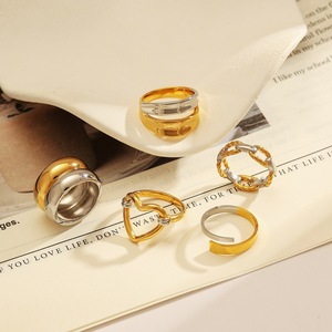 Stainless Steel <b>Ring</b> Heart Shape Two Tone Gold Plated Geometric Design Unisex Jewelry Gift - Product Image 1