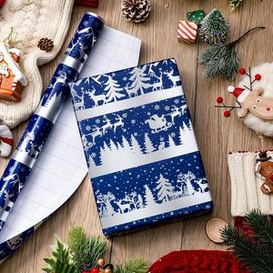Christmas <b>Wrapping</b> <b>Paper</b> Roll 17 Inch X 33 Feet Blue Silver Sleigh Forest Scene Anti Curl Gift Craft Packaging - Product Image 2