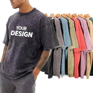 เสื้อยืดโอเวอร์ไซส์ผ้าคอตตอนถักเนื้อหนัก 100% สไตล์วินเทจฟอกสี  พร้อมโลโก้แบบกำหนดเองสำหรับผู้ชาย - Product Image 1